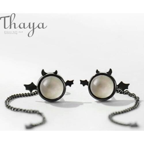 Thaya Originals Little Devil s925 Sterling Silver Black Ear Stud female Ear Drop long tail Mini Earrings for women gift