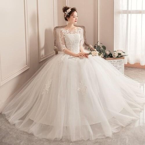 Bride Wedding Dresses Lace Up Women Wedding Dresses Embroidery Half Sleeve Sexy Wedding Gowns Plus Size
