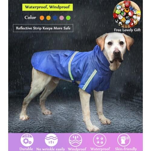 Large Dog Raincoat Reflective Waterproof Hooded Jumpsuit Rain Coat For Big Medium Small Dogs Golden Retriever Dog Clothes Perro