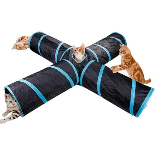 Pet Tunnels Foldable 4 Holes Cat Tunnel Kitten Toy Bulk Training Toys Exercise Tunnel Cave Cats Toys Interactive Tubes Accessory