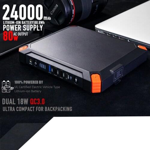 24000mAh Solar Outdoor Generator Battery Station 80W Portable Power Supply 110V 220V AC Energy Systems Power Storage for Laptop