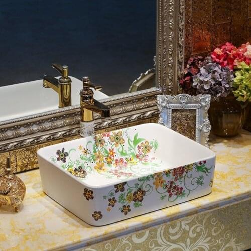 Washbasin Luxurious Europe style China Handmade Lavabo Washbasin Artistic Bathroom Sink bowl sink bathroom sinks Rectangular