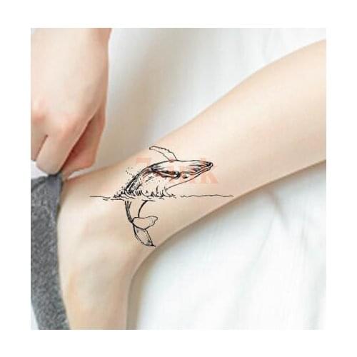 Waterproof Temporary Tattoos sketch whale jumping Water tattoo Transfer fake flash tattoo for kid women gril 10.5*6cm