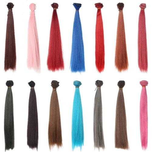 High temperature bjd hair 25cm black pink brown white grey color long straight wig hair for handmade fabric art doll accessory