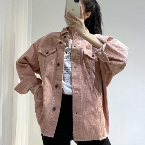2021 New Women Vintage Green Blue Warm Corduroy Jacket Coat Casual Boyfriend Loose Outwear Tops Female Abrigos Mujer Invierno
