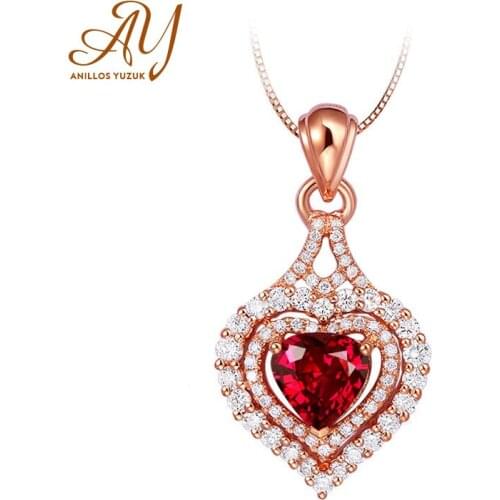 WEGARSTI 3 Color Created Sapphire Heart Pendant Necklace 925 Sterling Silver Gemstone Choker Statement Necklace Women With Chain