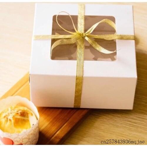 100Pcs Cake Paper Boxes White Cup with window Gift Box 4 Cup Packing Pudding Candy Boxes 16*16*7.5cm