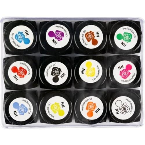 12Pcs Carve Patterns Varnish UV Gel 3D Bright Colors Sculpture Painting Gel Nail Polish Easy To Decoration