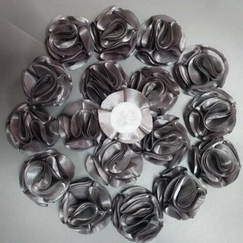 20Pieces/Bag Gray Satin Rose Handmade Size 3.5CM Artificial Roses Ribbon Flower Hand DIY Wedding Bouquet Cloth Hair Accessories
