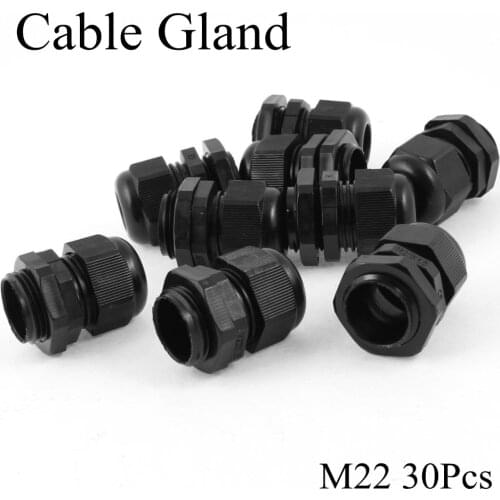 30 pieces/lot) M22 IP68 Waterproof Nylon Plastic Cable Gland Connector for 10-14mm Cable Junction Distribution Switch Wire Box