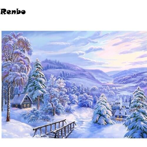 Full Drill Square Diamond 5D DIY Diamond Painting"winter/Snow/house"Diamond Embroidery Cross Stitch Rhinestone Mosaic Painting