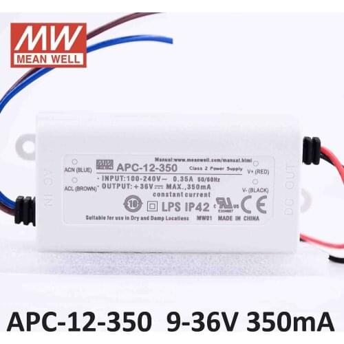 Meanwell APC-12-350 LED Power Supply 9~36V 350mA constant current IP42 switching power supply driver for LED strip lighting