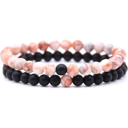 6MM 2pcs/set Natural Stone 19CM Charm Beaded Bracelets Bangle For Women Men Couple Jewelry Pulseira Masculina Feminina Pulseras