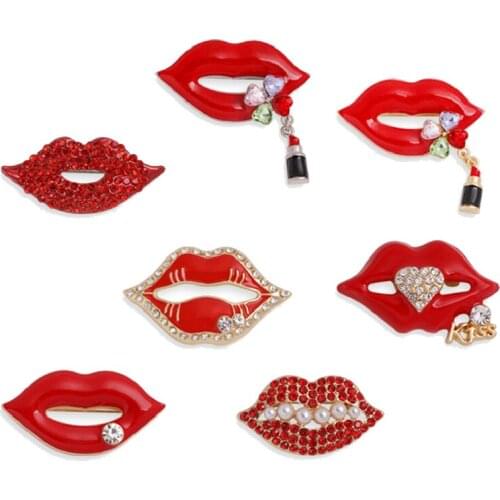 Sexy Elegant Women Crystal Lips Costume Brooches Creative Kiss Pin Costume Brooches Creative Kiss Pin Jewelry Dropshipping