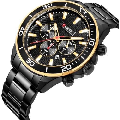 Brand Curren Sport Watch Men Luxury Watch Chronograph Mens Watches Waterproof Black Stainless Steel Military Relogio Masculino