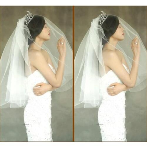 Cheap Two Tiers Face-Hiding Bridal Wedding Veils Waist Length Short Tulle White Veils with Comb