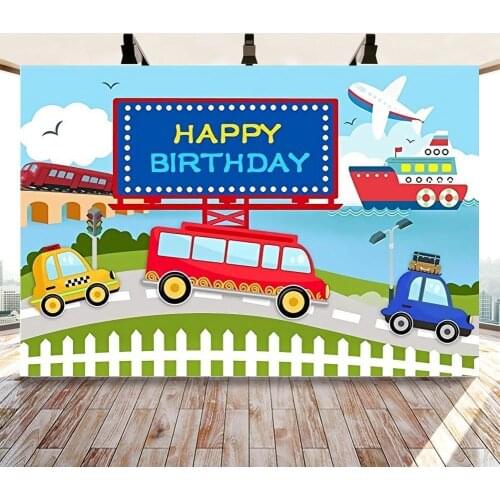 Child Birthday Cartoon Train Car Hot Air Ballon Photography Backdrop Photographic Decoration Backgrounds For Photo Studio