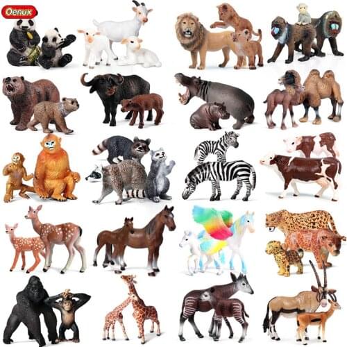 Oenux African Wild Animals Simulation Lion Giraffe Horse Deer Camel Cow Action Figure Figurines Model PVC Educational Kid Toy