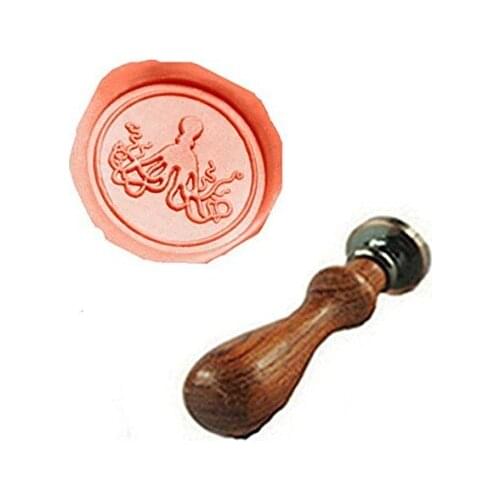 MDLG Vintage Octopus Custom Picture Logo Wedding Invitation Wax Seal Sealing Stamp Rosewood Handle Set
