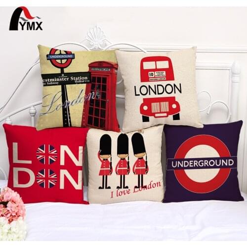 FYMX 18" British Style Cotton and Linen Sofa Pillowcase London Car Logo car Cushion Cover Pillow Cases Wholesale