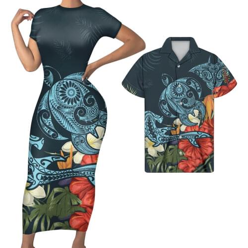 HYCOOL Hawaiian Flower Turtle Dress Woman Short Sleeve Evening Red Black Summer 2021 French Party Wedding Vintage Dresses