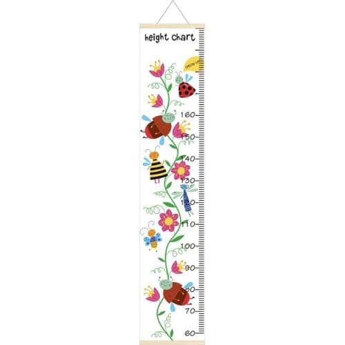 Cartoon Wood Canvas Baby Kids Measure Height Ruler Children Growth Chart Decor K1KC