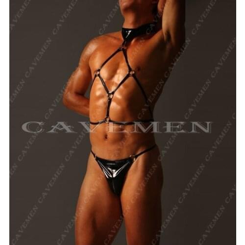 The neck sleeve Straps Leatherwear and Furs * 3057*sexy men lingerie T-Back Thong G-String T pants Brief Underwear free shipping