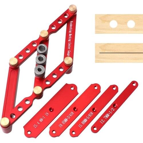 2 In 1 Doweling Jig 6 8 10mm Drill Guide Aluminum Alloy Center Line Marking Gauge Adjustable Scriber for Woodworking