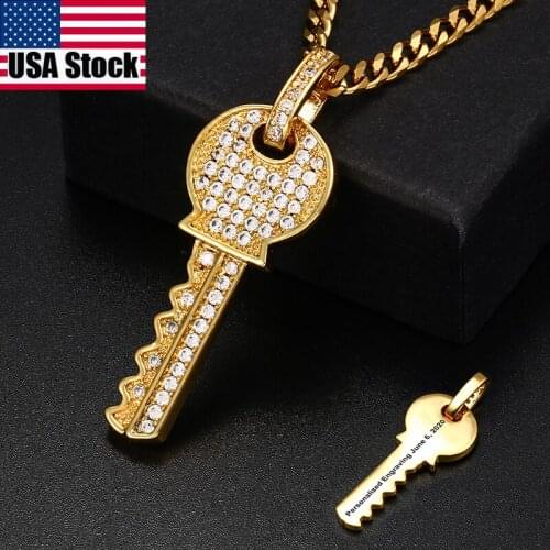 New Micro Pave With CZ Cubic Key Pendant Necklace Women Personality Name Engraved Pendant For Men Hip Hop Jewelry Pendant Gift