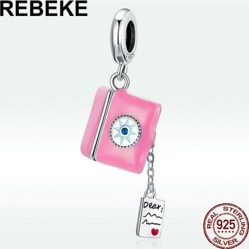 NEW 925 sterling silver Love diary pendant pink enamel charm fit original bracelet & necklace making fine jewelry gift for women