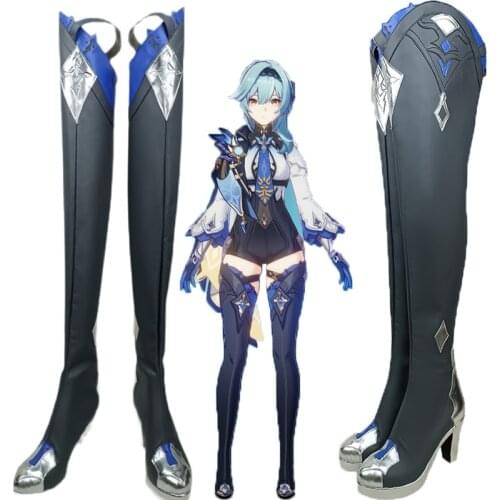Genshin Impact Eula Lawrence Cosplay Shoes Game Genshin Impact Eula Lawre Cosplay Shoes Women White Boots Shoes High Boots Heels