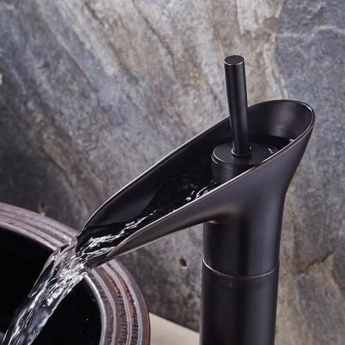 All-copper above counter basin black ancient faucet waterfall faucet black washbasin hot and cold faucet
