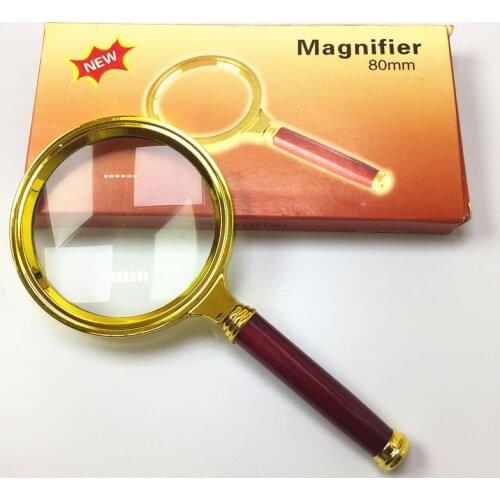 Portable Handheld 10X Magnifying Glass 60mm 70mm 80mm Retro Handle Magnifier Eye Loupe Glass