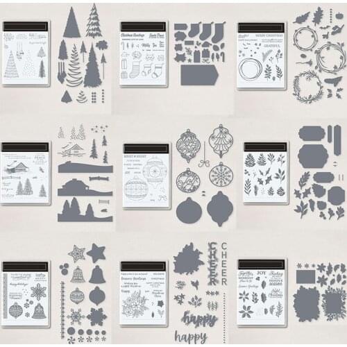 Christams Trees Stockings Wreath Blessings Clear Stamp And Die Halloween Photopolymers Stamp For DIY Scrapbooking Craft Card 20A