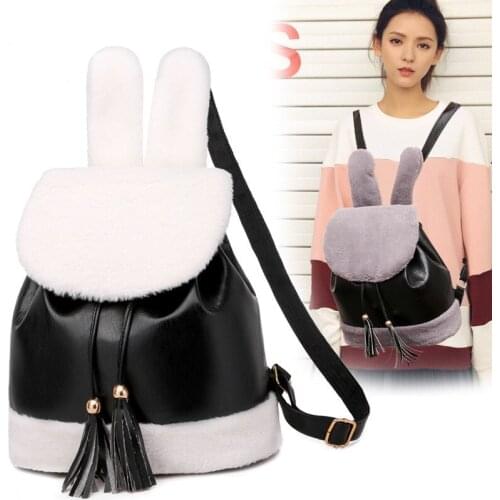 2021 Autumn And Winter Fashion Womens Backpack Cute Furry Rabbit Girl School Bag Waterproof High Quality Pu Large Capacity