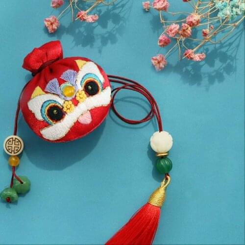 Sachet Keychain Man DIY Embroidery Protective Talisman Bags Flowers Women Key Holder Couples Pendant An Empty Sack Porte Clef