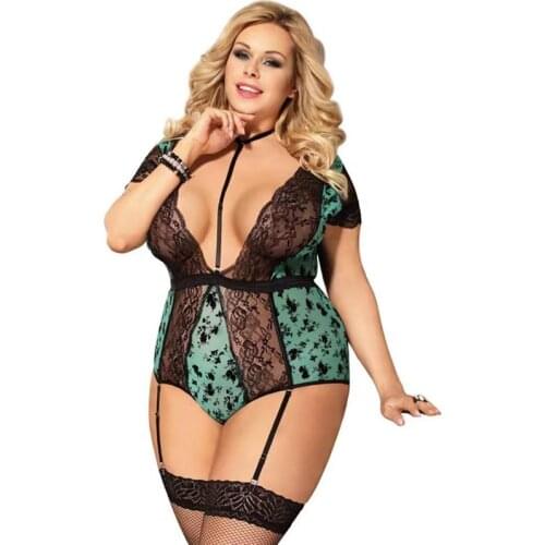 Lace Bodysuits For Women Erotic Plus Size 5XL Bodysuit Transparent V Neck Backless Body Sexy Femme