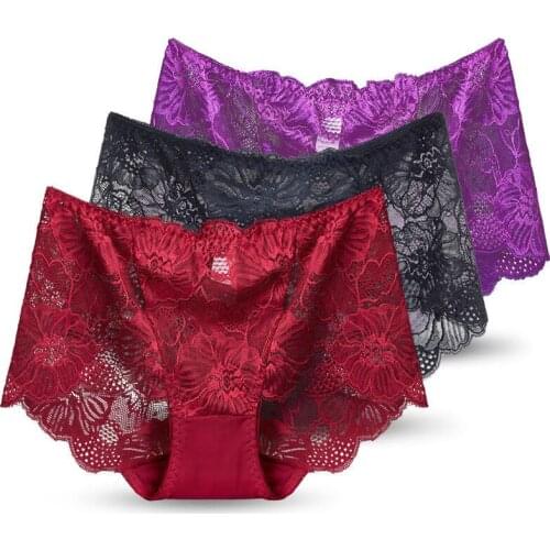 Sexy lace panties plus size women transparent cotton Mid waist Breathable cute intimates accessories seamless pink Ruffle briefs