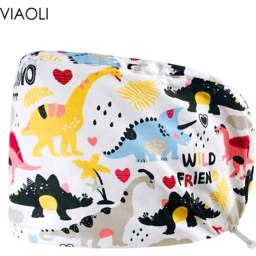 Printing Housework Dust-proof Accessories Health Service Scrubs Women Caps cotton scrubs Hat with sweat-absorbent for long hair