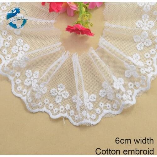 6cm wide white lace cotton embroid lace sewing ribbon fabric guipure diy trims warp knitting DIY Garment Accessories#3674