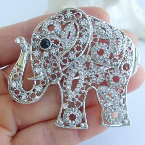 Pretty Elephant Brooch Pin Pendant Clear Rhinestone Crystal EE05102C3