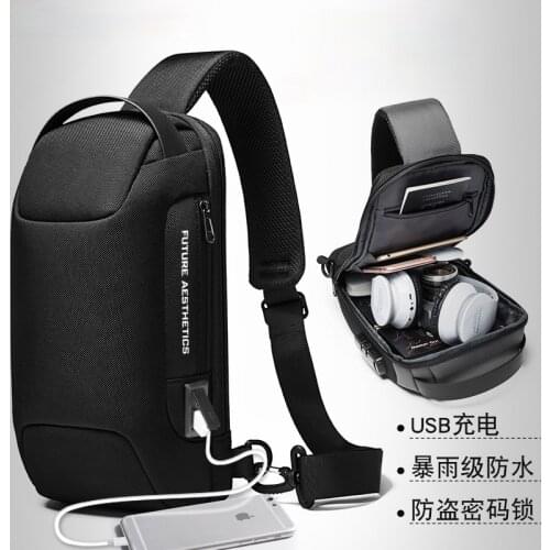 Mens Waterproof USB Oxford Crossbody Bag Anti-theft Shoulder Sling Bag Outdoor Multifunction Short Travel Messenger Chest Pack