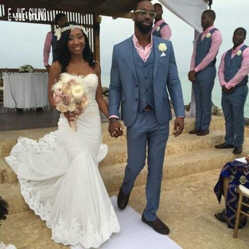 E JUE SHUNG Mermaid Wedding Dresses Modest Sweetheart Neck Backless Trumpet robe de mariee Lace Appliques African Wedding Gowns