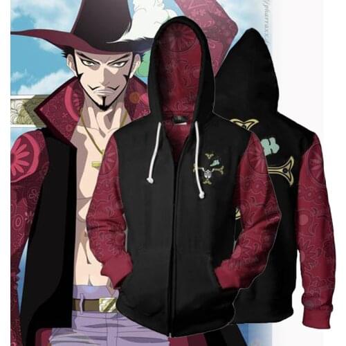 Dracule Mihawk Sweatshirts Anime One Piece 3D Hoodie Cosplay costume zipper Yellow Thin Pullover Hoodies Tops Outerwear Coat
