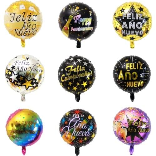 Spanish Language 18 Inch Round High Quality Helium Aluminum Foil Balloon Happy Birthday Children Toy Gift Party Scene Decoration