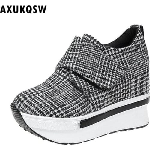 Womens Canvas Ankle Boots 2019 Autumn Womens Fashion Lattice Platform Sports Platform High Heels Womens Running Shoes