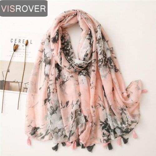 VISROVER 2021 Flower Beach Scarf Pink Navy Viscose Summer scarf woman Fashion Wraps Shawls Hijab Tourist gift wholesales