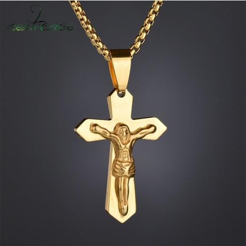 Nextvance Stainless Steel Vintage Cross Pendant & Necklace Gold INRI Crucifix Jesus Chain Christian Jewelry Gifts For Men Women