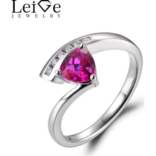 LeiGe Jewelry Ruby Promise Rings July Birthstone Ring Trillion Cut Red Stone Ring 925 Sterling Silver Fine Jewelry for Women