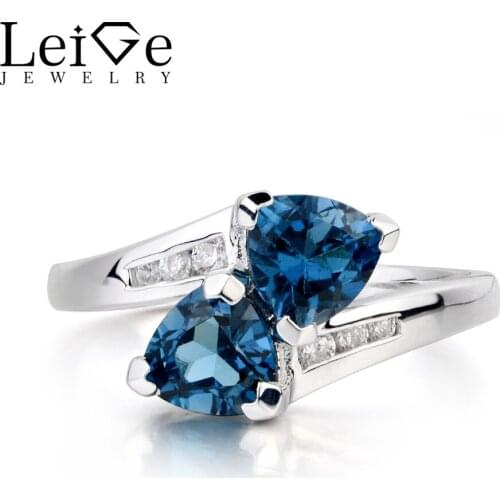Leige Jewelry Wedding Ring London Blue Topaz November Birthstone Ring Trillion Cut Blue Gemstone 925 Sterling Silver Ring Gifts